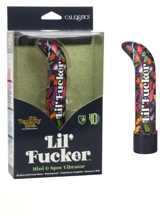 Черный мини-вибратор с цветочным принтом Lil Fucker Mini G-Spot Vibrator - 12,75 см.