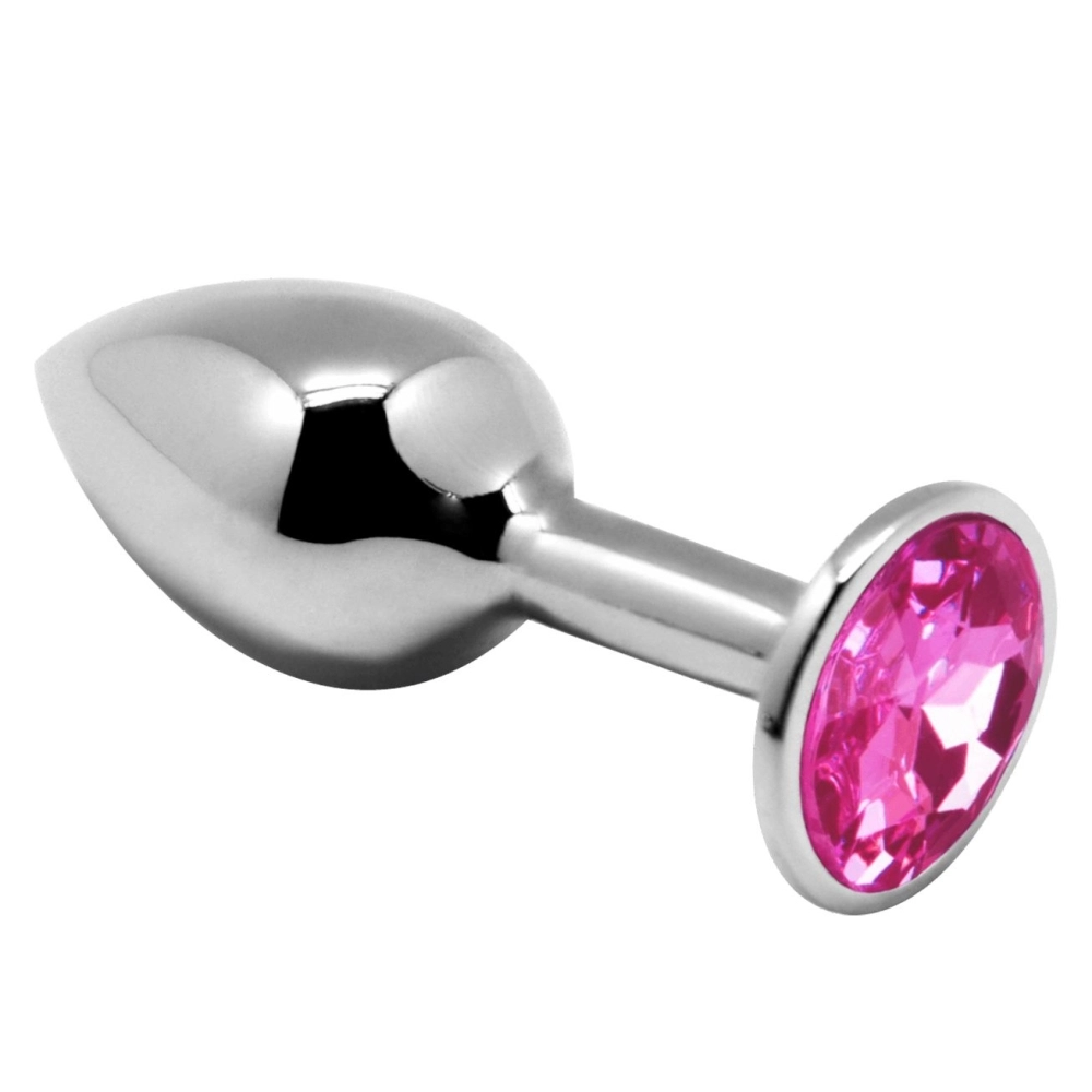 Серебристая анальная втулка с кристаллом Mini Metal Butt L - 9 см.