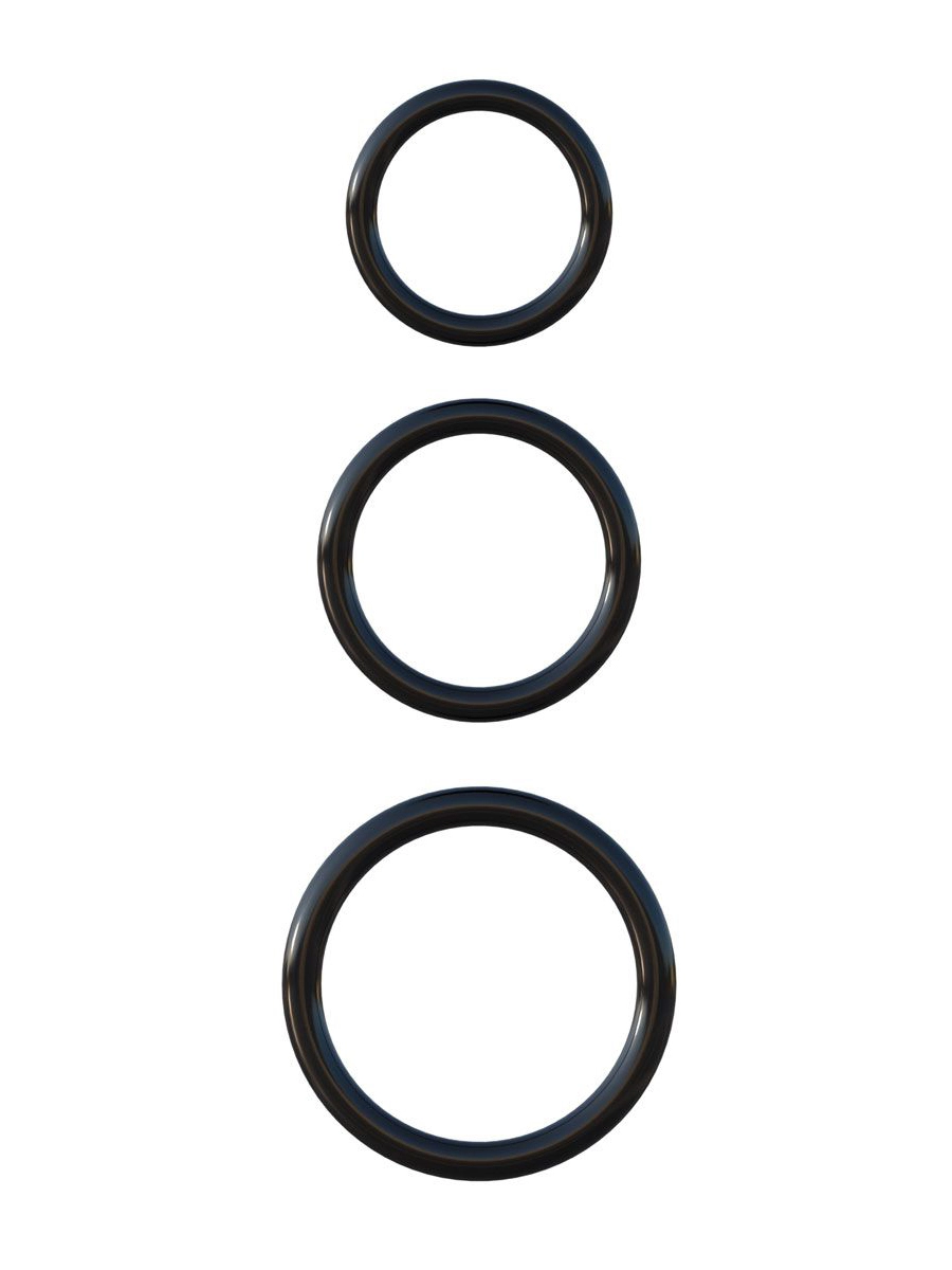 Набор из трех черных эрекционных колец Silicone 3-Ring Stamina Set