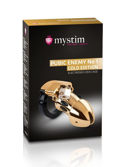 Золотистый пояс верности Pubic Enemy No1 Gold Edition для электростимуляции