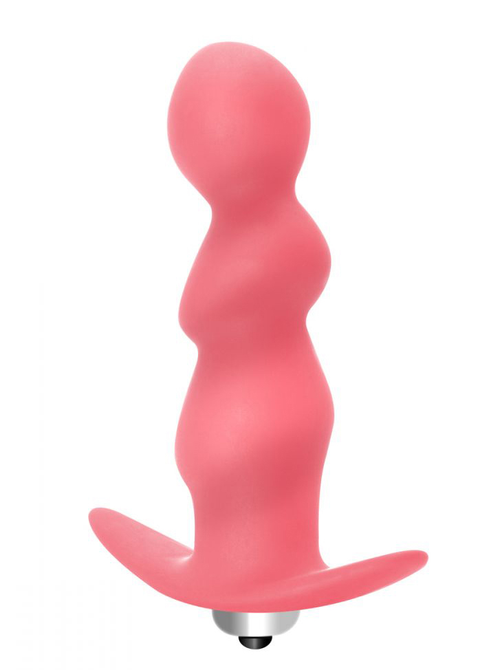 Розовая фигурная анальная вибропробка Spiral Anal Plug - 12 см.