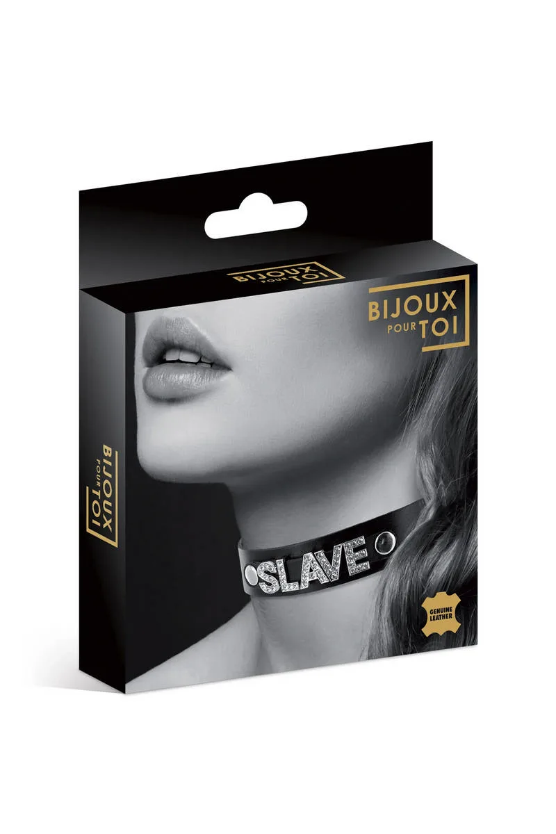 Чокер с надписью COLLIER STRASS SLAVE CUIR BOVIN