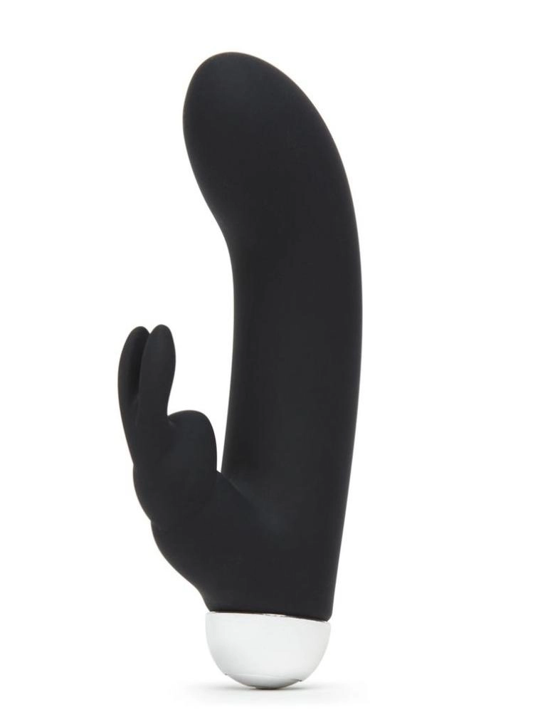Черный вибратор с клиторальным отростком Greedy Girl Mini Rabbit Vibrator - 14 см.
