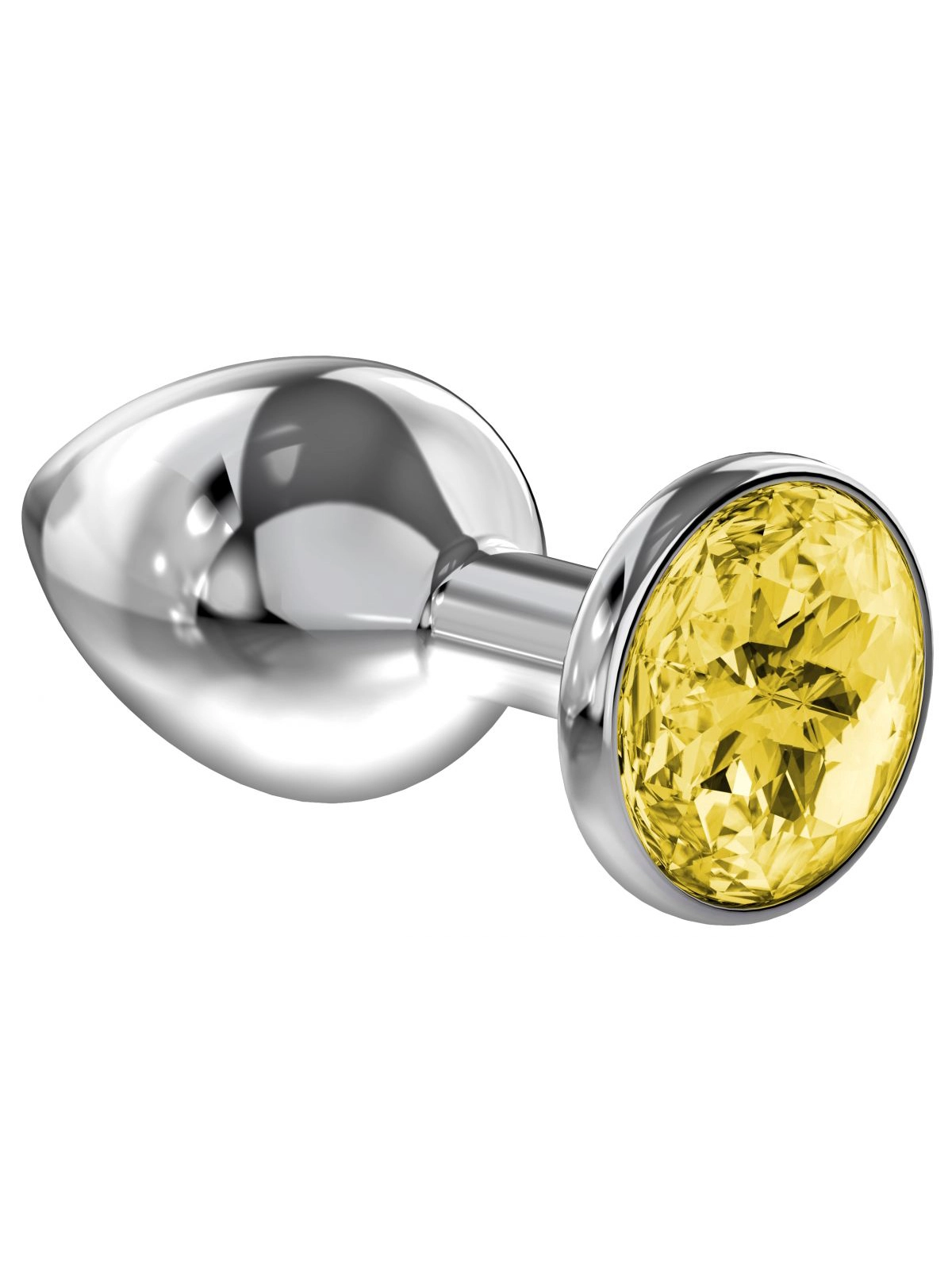 Большая серебристая анальная пробка Diamond Yellow Sparkle Large с жёлтым кристаллом - 8 см.