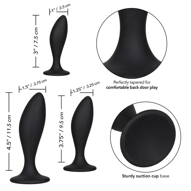 Набор из трех черных анальных пробок Silicone Anal Curve Kit