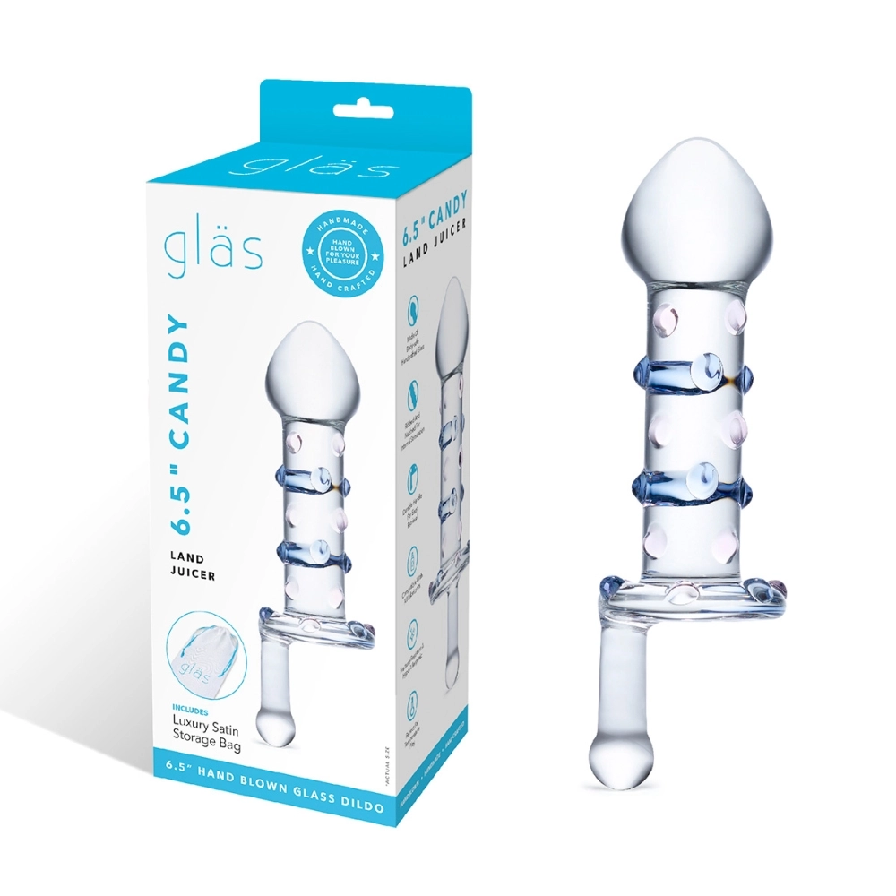 Небольшой стеклянный фаллос с ручкой Candy Land Juicer - 11,5 см.