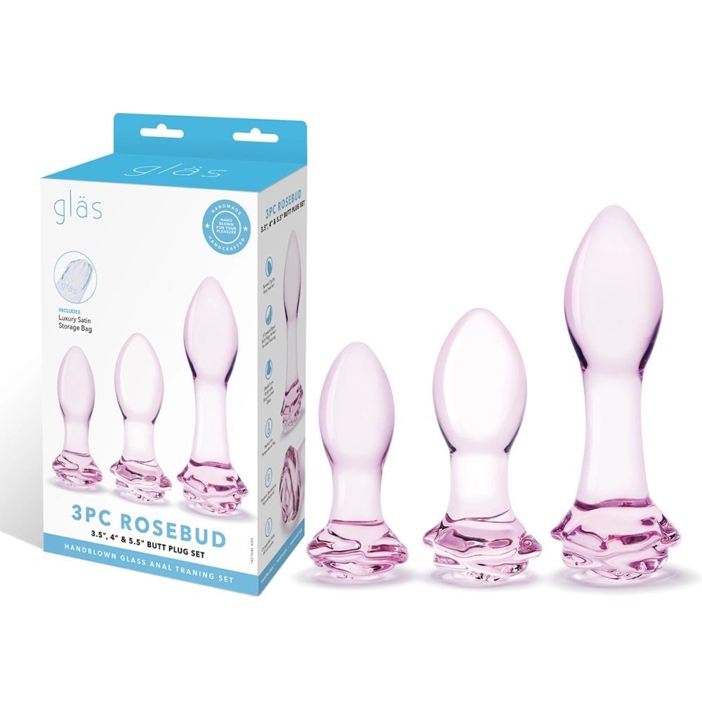 Набор из 3 стеклянных анальных пробок Rosebud Butt Plug Set