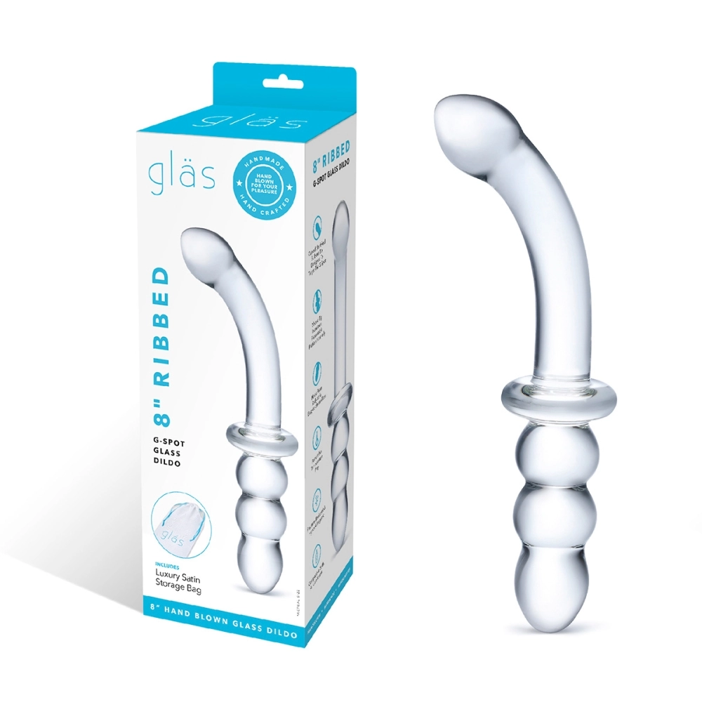 Прозрачный ребристый двусторонний стимулятор Ribbed G-Spot - 20 см.