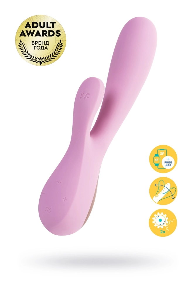 Розовый вибратор-кролик Satisfyer Mono Flex с управлением через приложение - 20,4 см.
