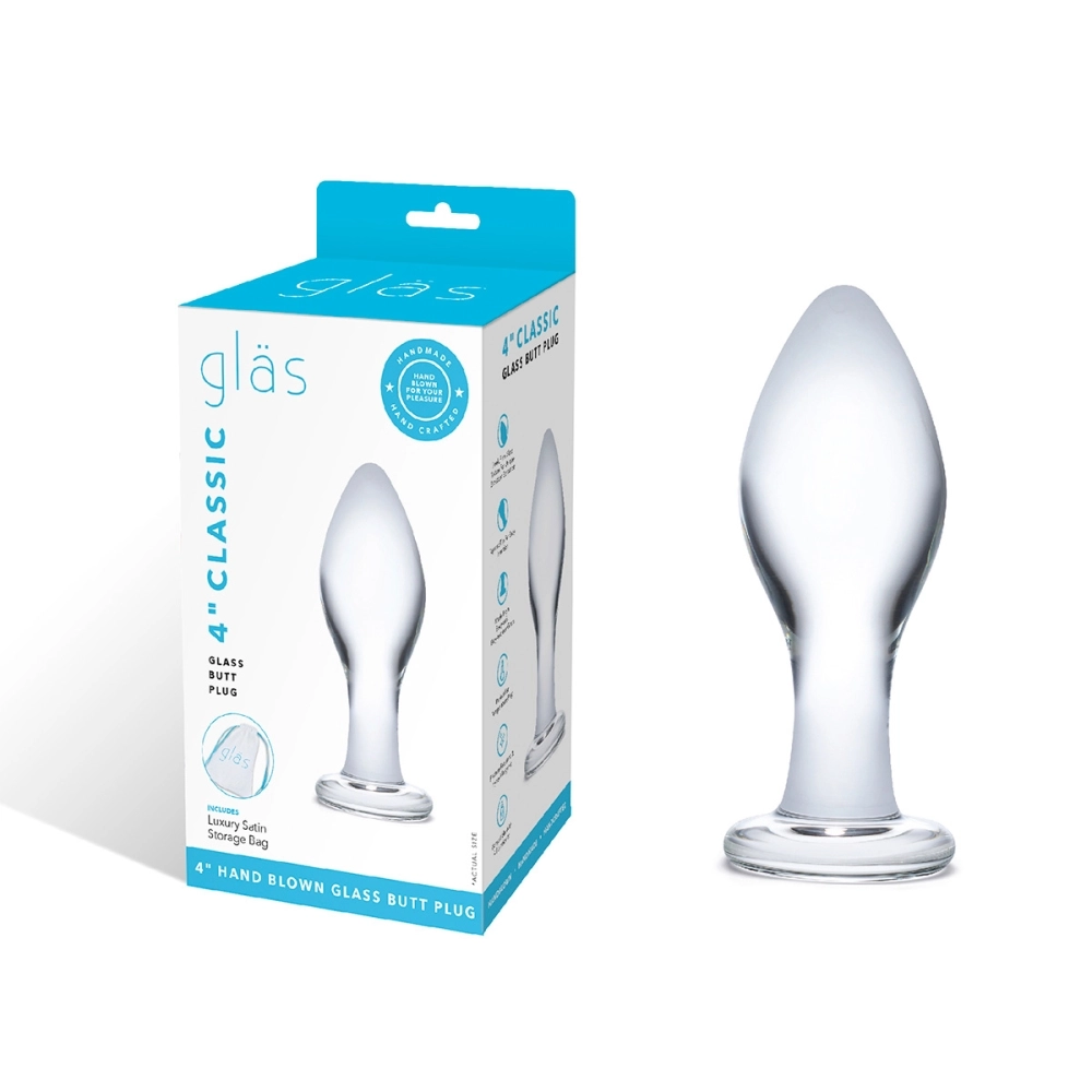 Прозрачная округлая анальная пробка Classic Glass Butt Plug - 10 см.
