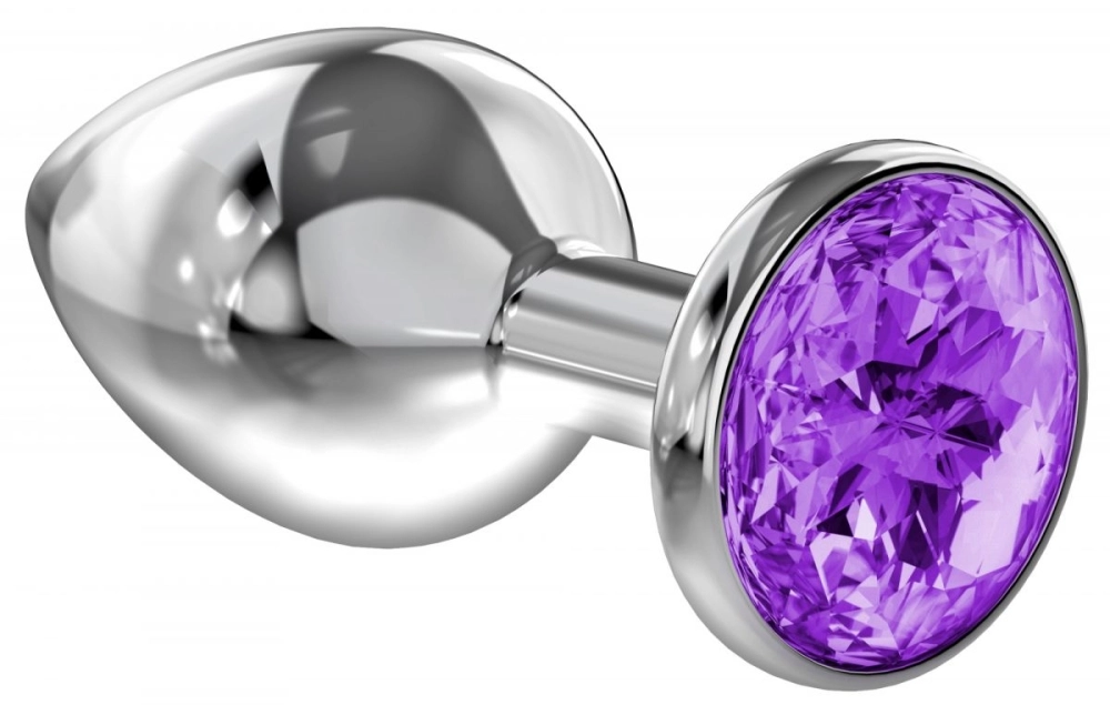Серебристая анальная пробка Sparkle XL с фиолетовым кристаллом - 11 см