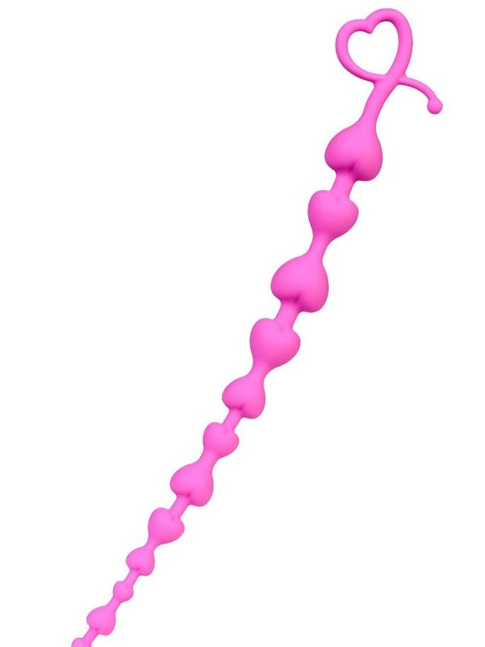Розовая силиконовая анальная цепочка Long Sweety - 34 см.