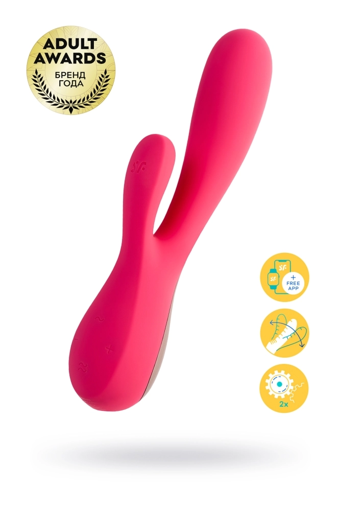 Розовый вибратор-кролик Satisfyer Mono Flex с управлением через приложение - 20,4 см.