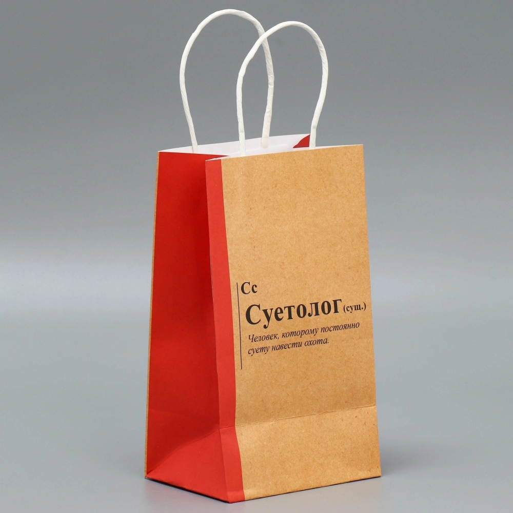 Упаковка, пакет подарочный крафтовый, «Суетолог», 12 х 21 х 9 см