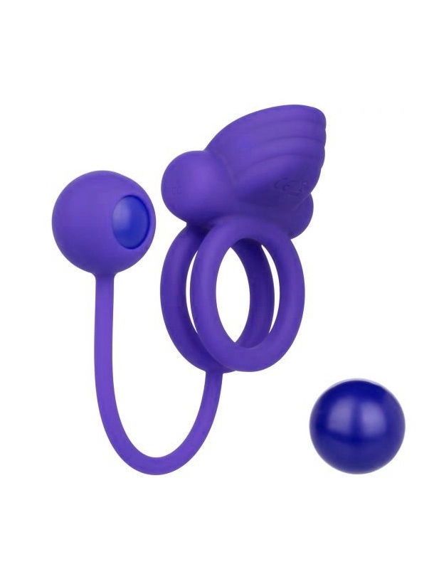 Фиолетовое эрекционное кольцо с утяжелителем Silicone Rechargeable Dual Rockin Rim Enhancer
