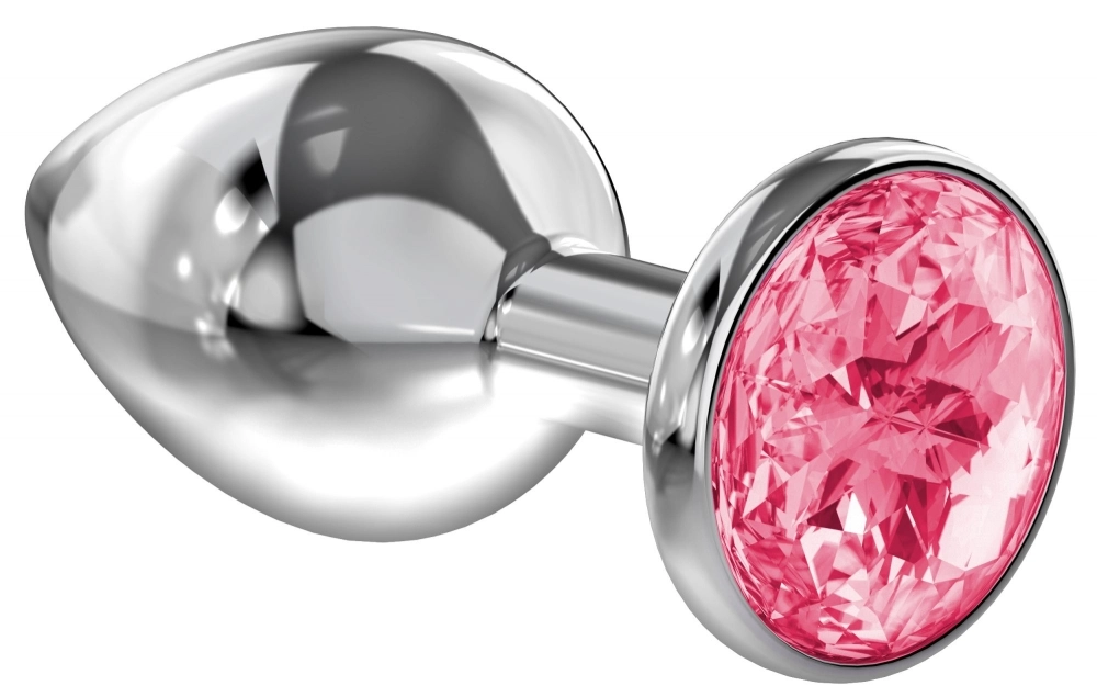 Большая серебристая анальная пробка Sparkle Large с розовым кристаллом - 8 см.