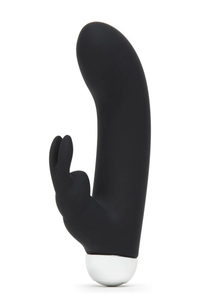 Черный вибратор с клиторальным отростком Greedy Girl Mini Rabbit Vibrator - 14 см.