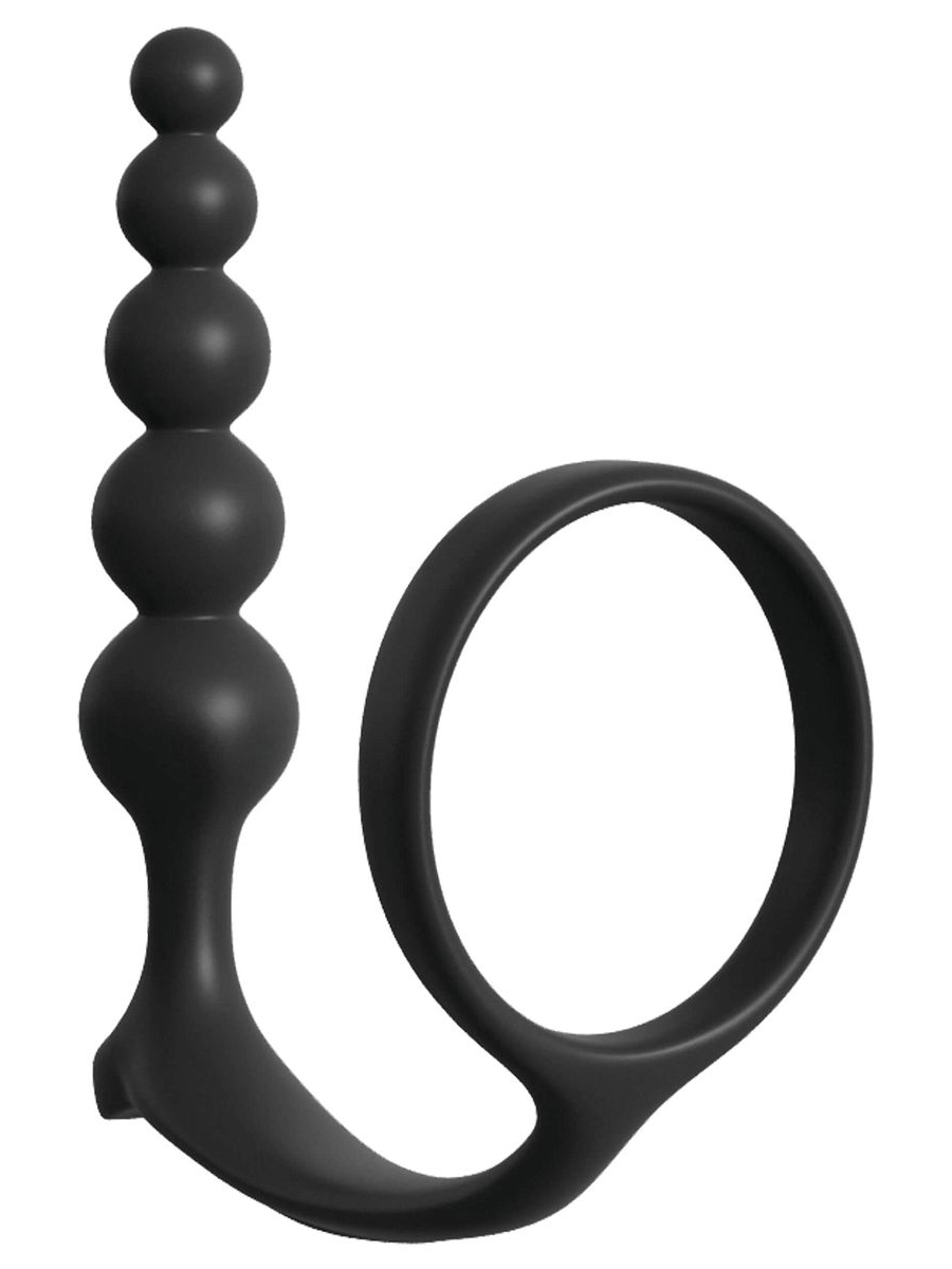 Черная анальная цепочка с эрекционным кольцом Ass-gasm Cockring Anal Beads