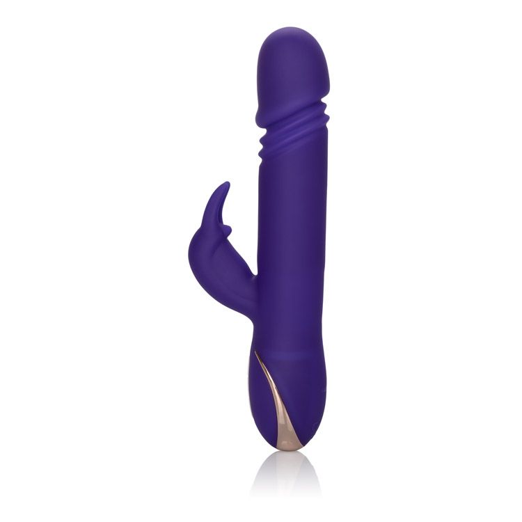 Фиолетовый вибратор с поступательным движением Jack Rabbit Signature Silicone Thrusting Rabbit - 20 см.