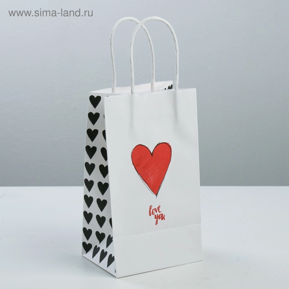 Пакет подарочный крафтовый, упаковка, «Love you»