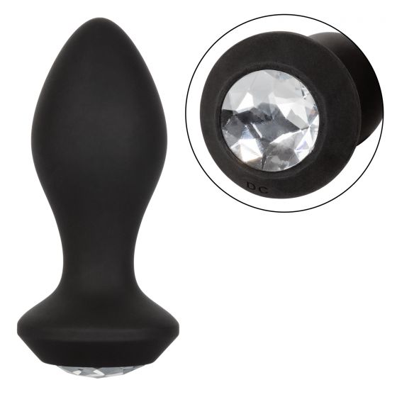 Черная анальная пробка с вибрацией и кристаллом Power Gem Vibrating Crystal Probe - 10,75 см.