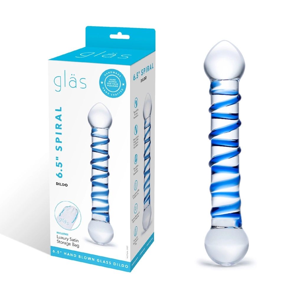 Прозрачный фаллос с голубой спиралью Spiral Dildo - 17 см.