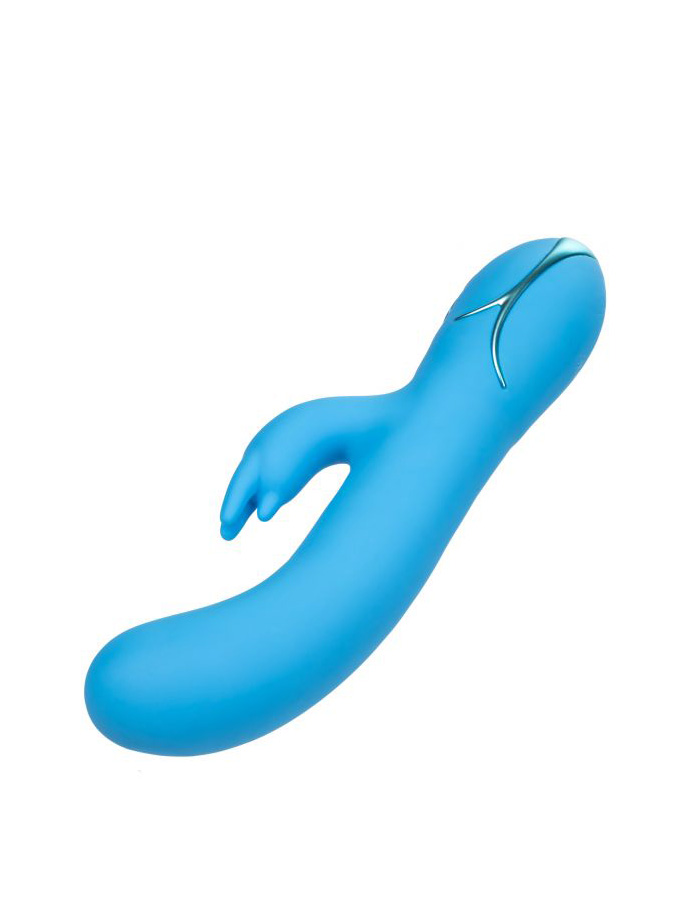Голубой вибромассажер Insatiable G Inflatable G-Bunny с функцией расширения - 21 см.