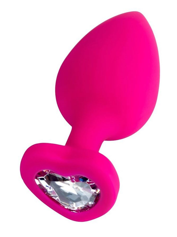 Розовая анальная втулка Diamond Heart с прозрачным кристаллом - 9,5 см.