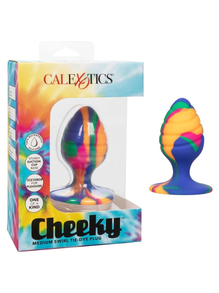 Яркая анальная пробка Cheeky Medium Swirl Tie-Dye Plug - 7,5 см.