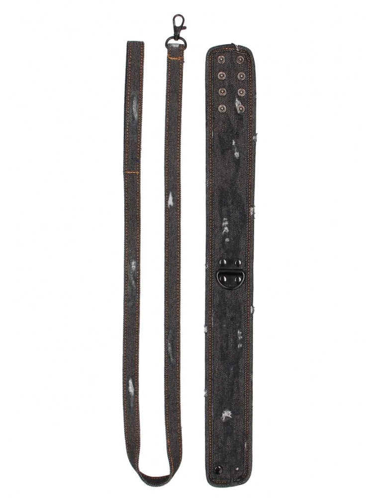 Черный джинсовый ошейник With Leash Roughend Denim Style
