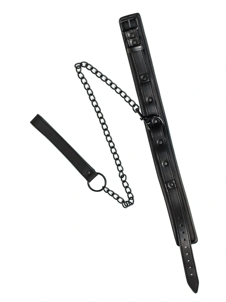 Черный ошейник с поводком Kinky
