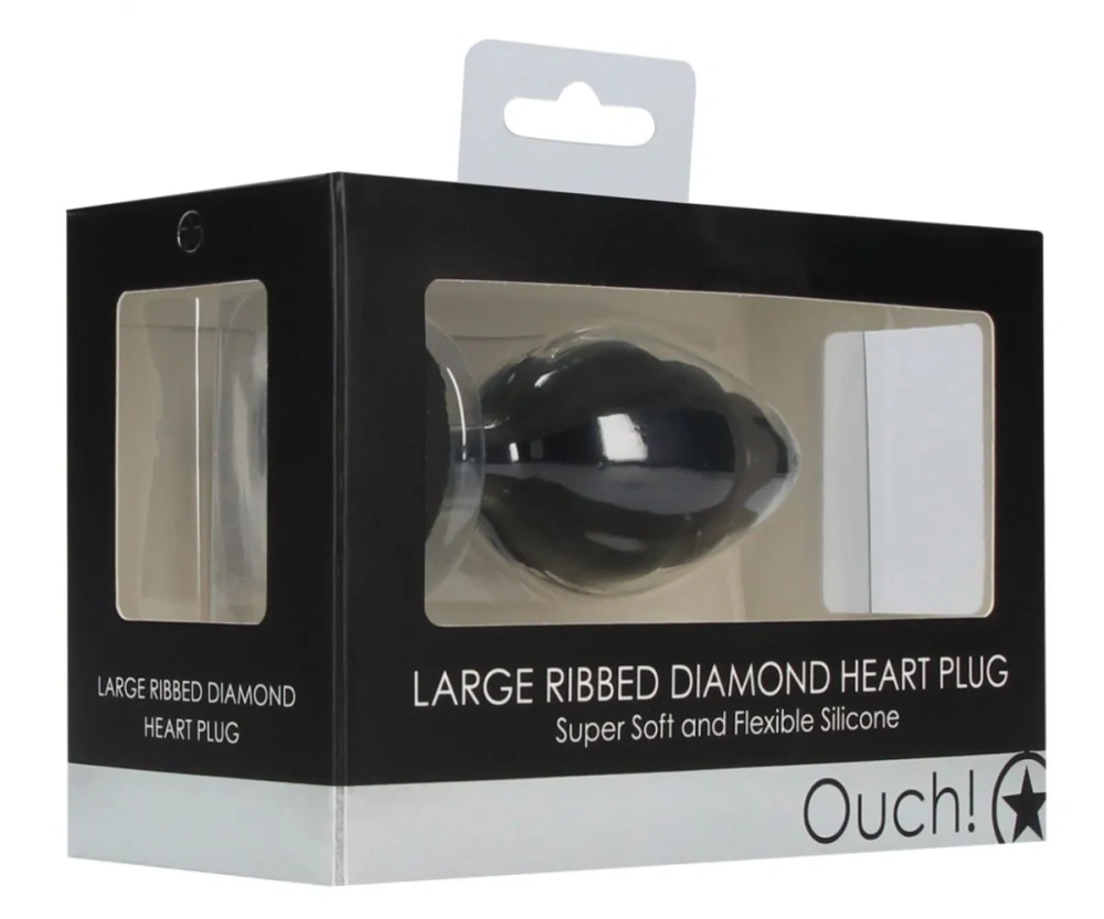 Анальная пробка Large Ribbed Diamond Heart Plug - 8 см.