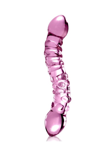Розовый стеклянный двухголовый стимулятор Icicles №55 - 19,5 см.