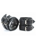 Черные широкие наручники с двумя ремешками