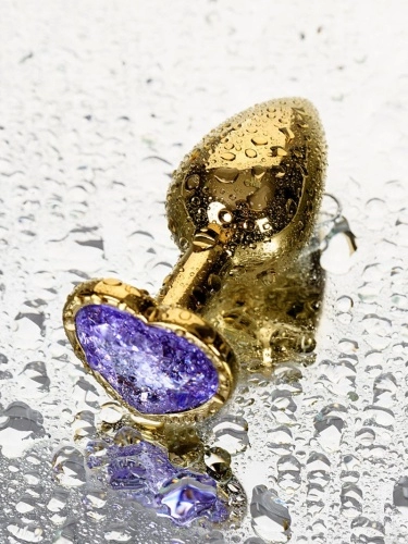 Золотистая анальная втулка с кристаллом-сердечком - 7 см.