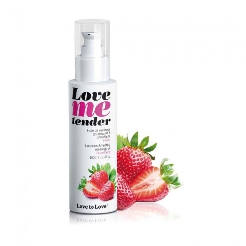 Съедобное согревающее массажное масло Love Me Tender Strawberry с ароматом клубники