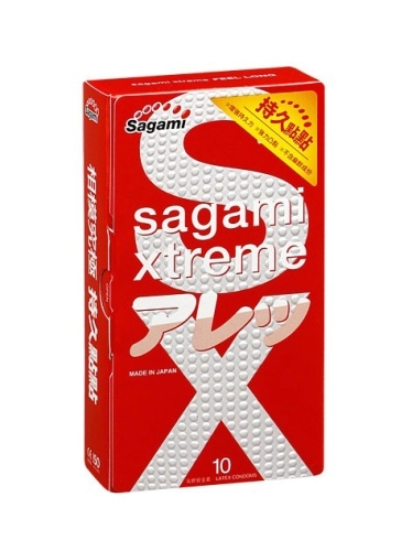 Утолщенные презервативы Sagami Xtreme Feel Long с точками - 10 шт.