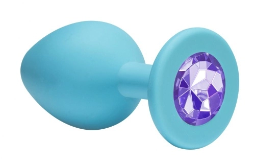 Малая голубая анальная пробка Emotions Cutie Small с фиолетовым кристаллом - 7,5 см.